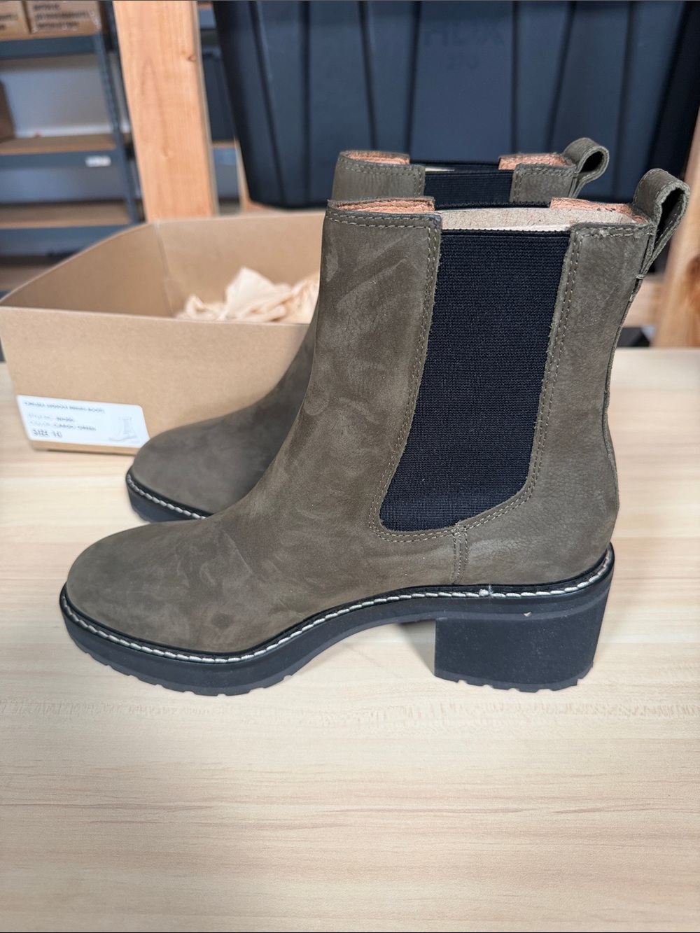 Madewell Olive Green Suede Chelsea Block-Heel Boots